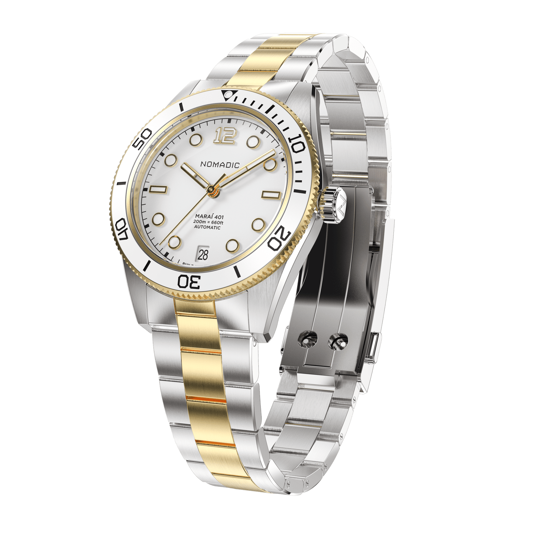 White & Gold - Maraí 401 Prestige Compact - 36mm 18K Gold Dive Watch (2026 Edition)