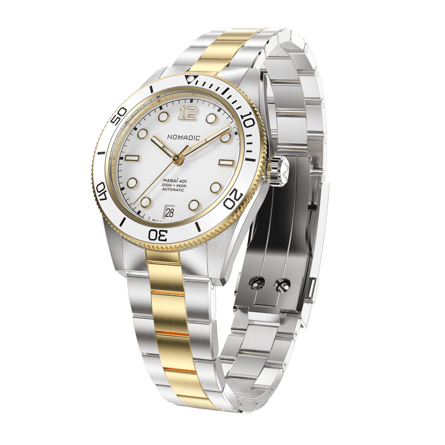 White & Gold - Maraí 401 Prestige Compact - 36mm 18K Gold Dive Watch (2026 Edition)