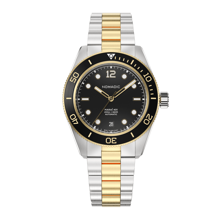 Classic Black and Gold - Maraí 401 Prestige - 40mm 18K Gold Dive Watch (2026 Edition)