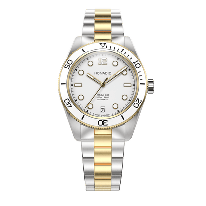 White & Gold - Maraí 401 Prestige Compact - 36mm 18K Gold Dive Watch (2026 Edition)