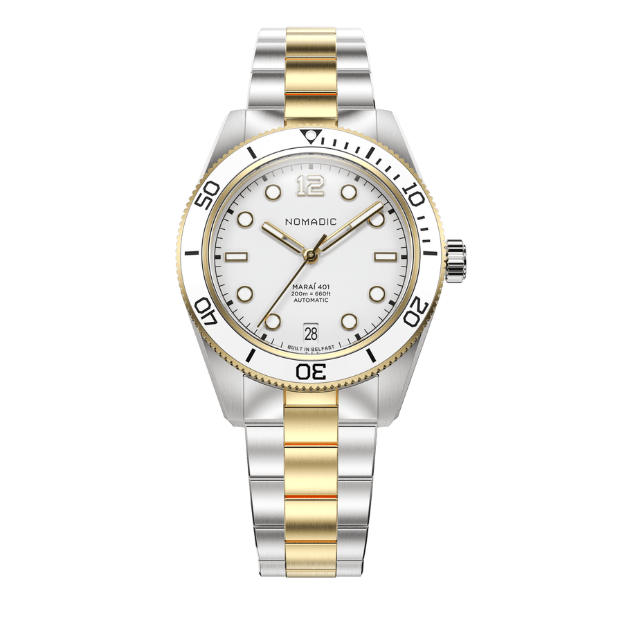 White & Gold - Maraí 401 Prestige Compact - 36mm 18K Gold Dive Watch (2026 Edition)