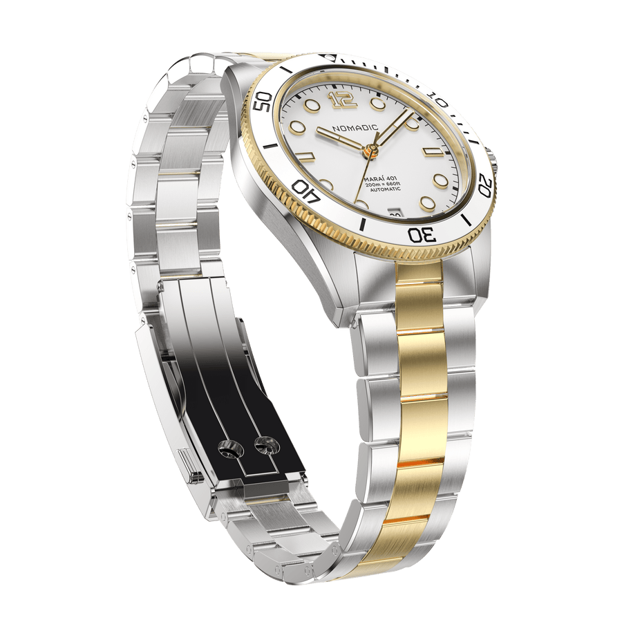 White & Gold - Maraí 401 Prestige Compact - 36mm 18K Gold Dive Watch (2026 Edition)