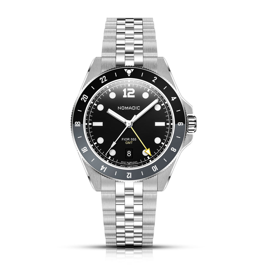 Fíor 555 - GMT Watch (41mm) - Pitch Black and Grey