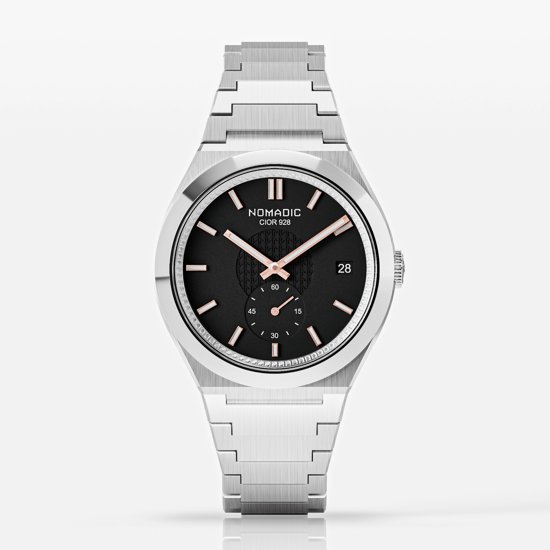 Cíor 928 - Luxury Sports Watch (36mm) - Black and Rose Gold with Diamonds