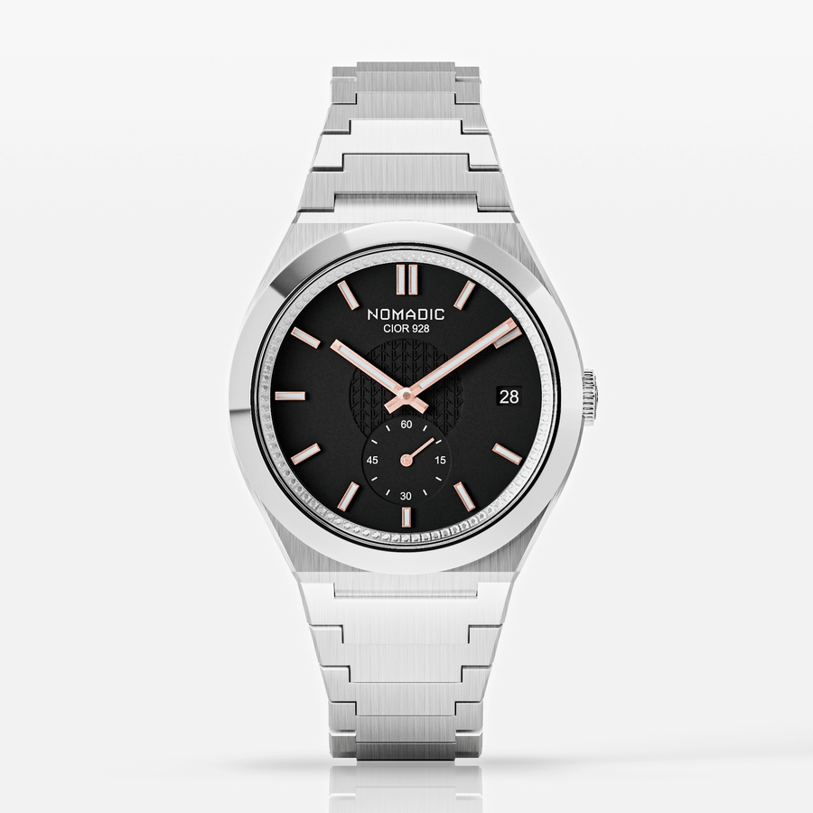 Cíor 928 - Luxury Sports Watch (36mm) - Black and Rose Gold with Diamonds