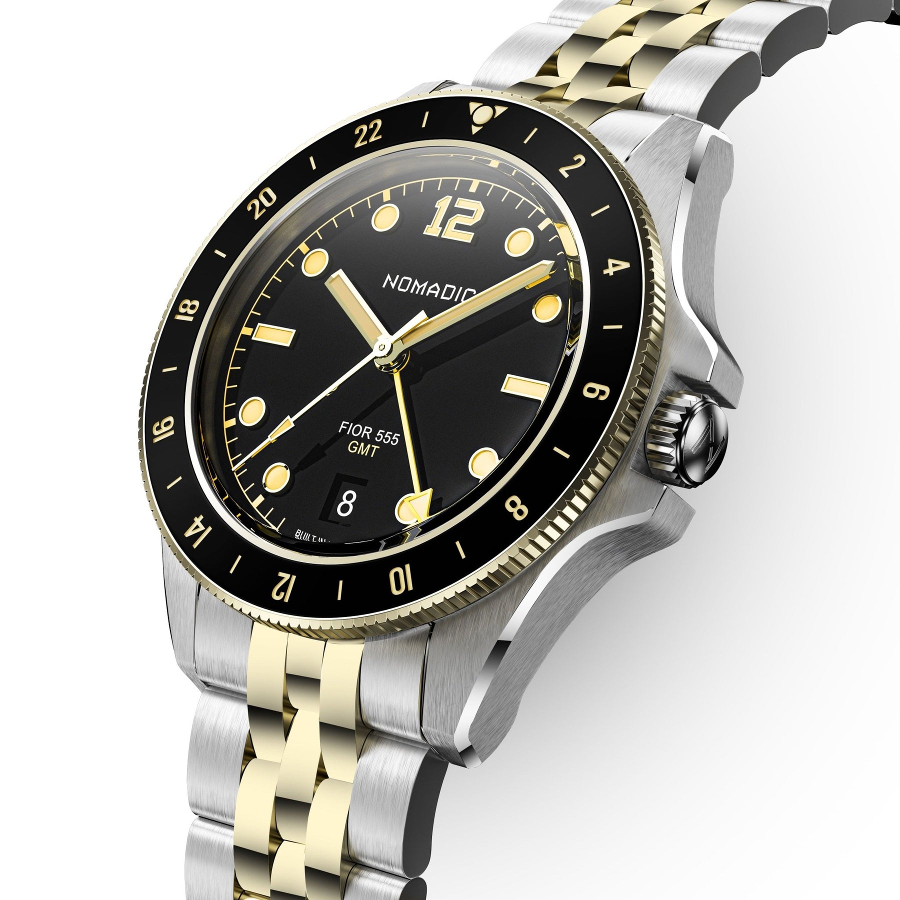 Fíor 555 Prestige - 18k Gold (PVD) GMT Watch (41mm) - Classic Black and Gold
