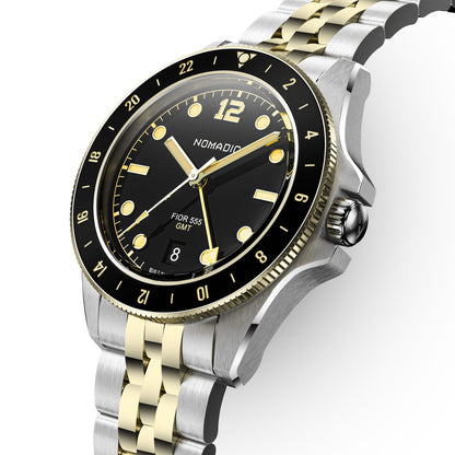 Fíor 555 Prestige - 18k Gold (PVD) GMT Watch (41mm) - Classic Black and Gold