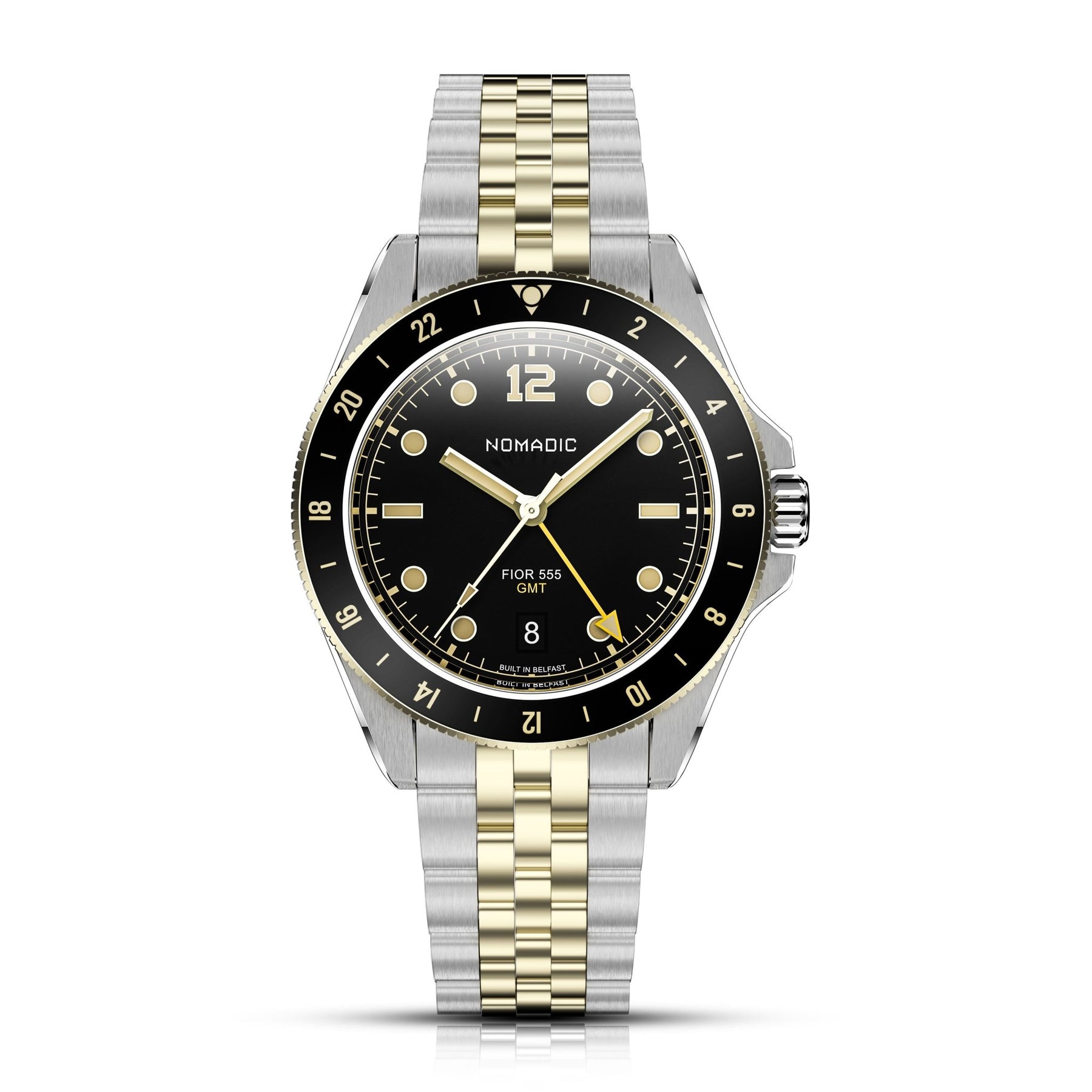 Fíor 555 Prestige - 18k Gold (PVD) GMT Watch (41mm) - Classic Black and Gold