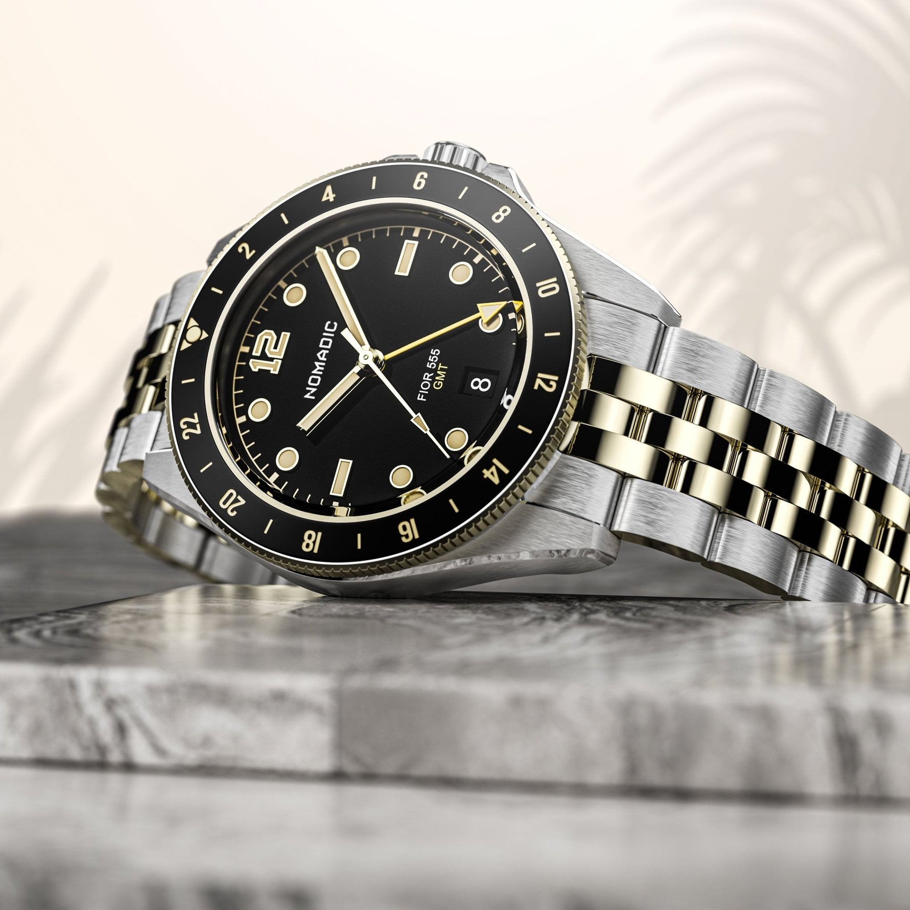 Fíor 555 Prestige - 18k Gold (PVD) GMT Watch (41mm) - Classic Black and Gold